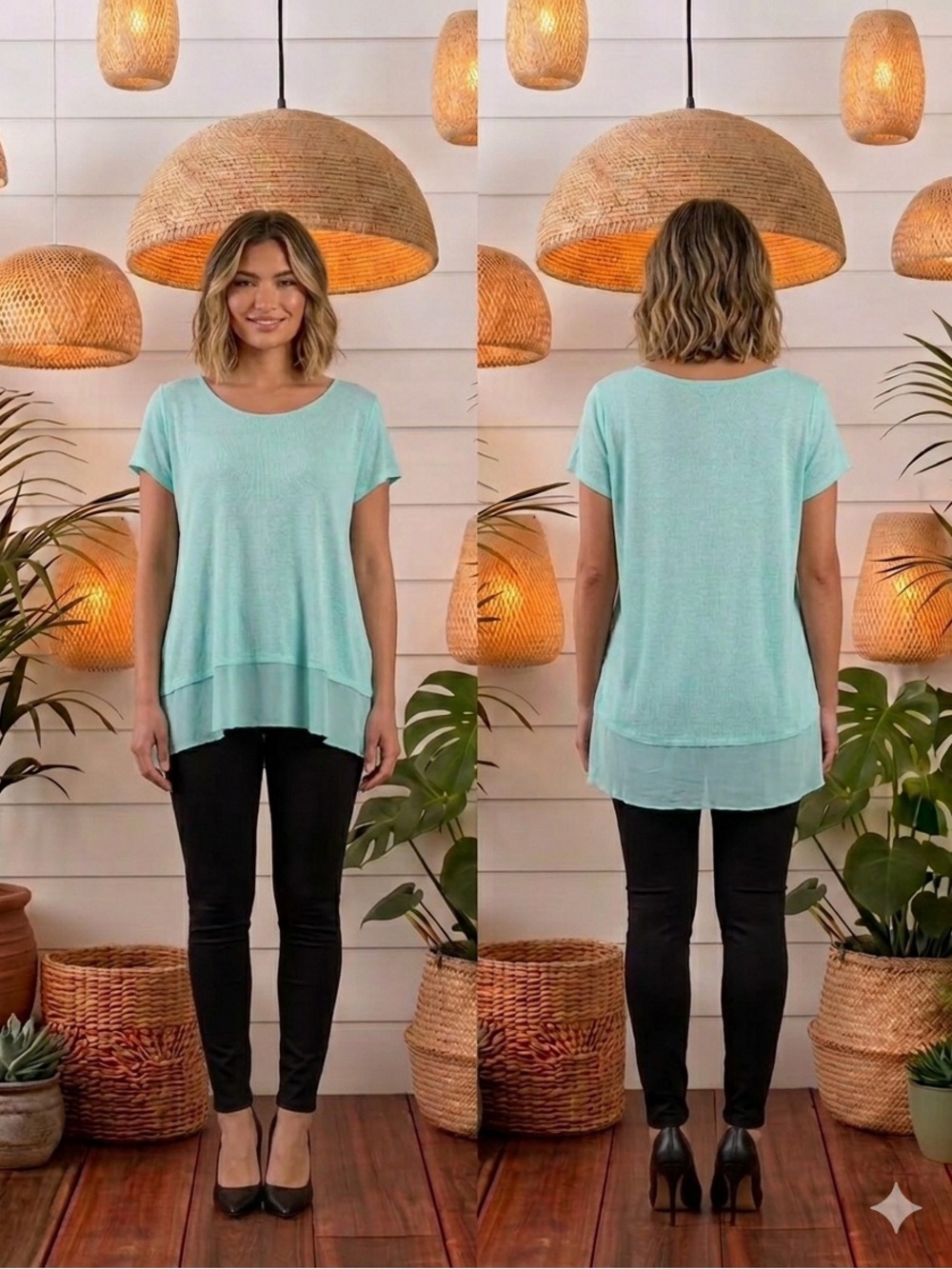 Super Soft Loungewear Chiffon Trim Cozy Tee